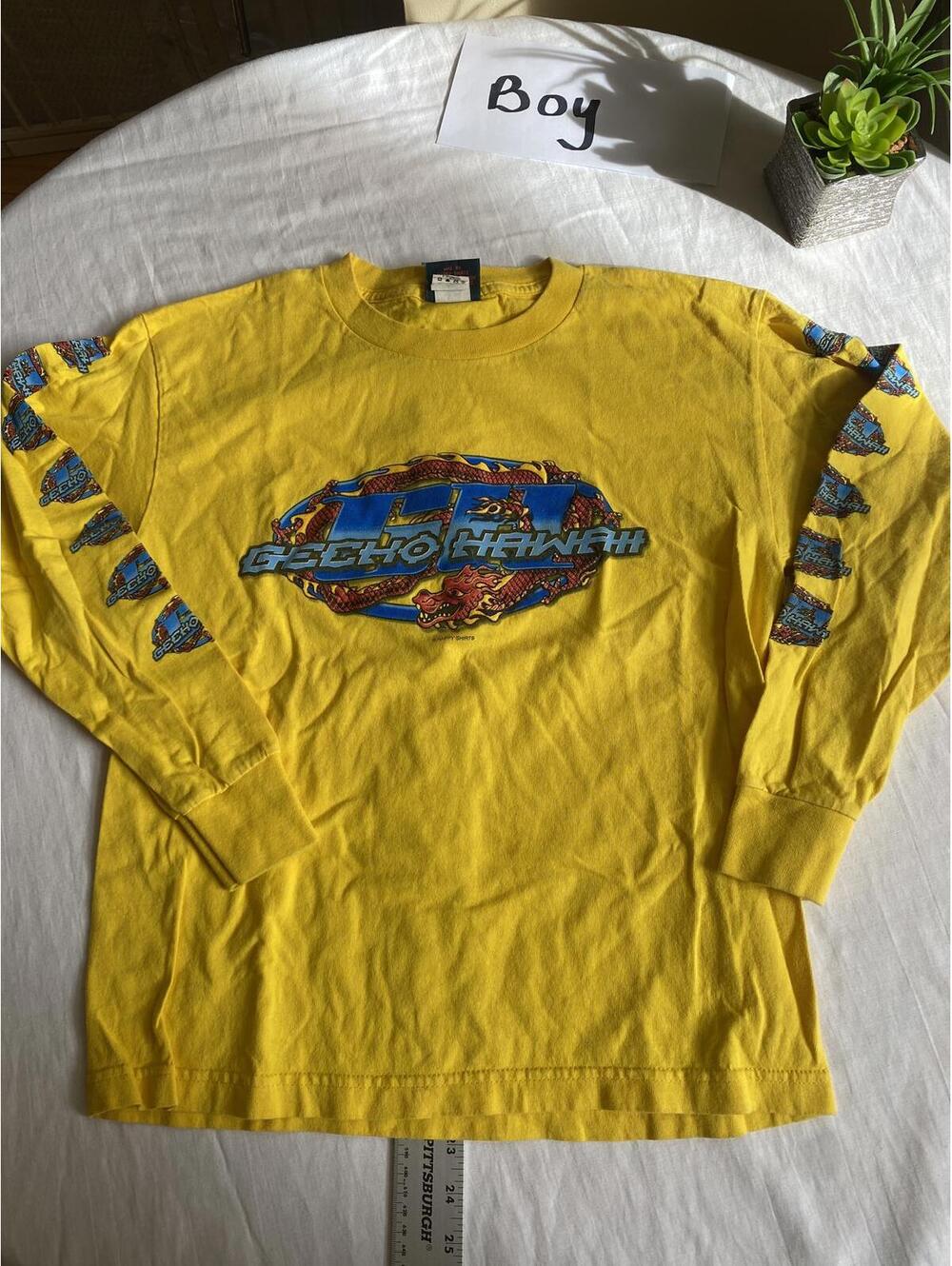 Gecko Hawaii Yellow Long Sleeve Shirt Boys Large